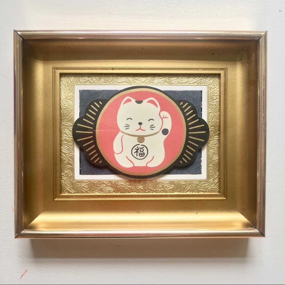 Framed lucky cat maneki-neko art